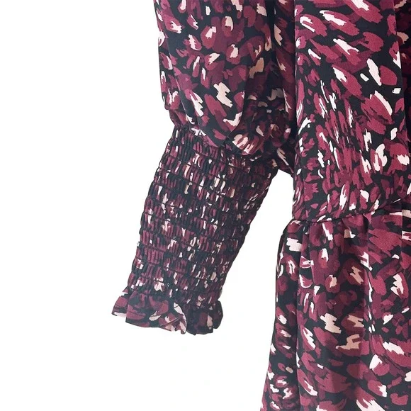 ELOQUII Long Sleeve Floral Print Mini Dress - 14/16 - black, maroon, white - Picture 4 of 8